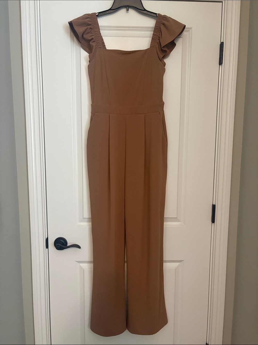 Moa Moa Brown Ruffle Strap Wide-Leg Jumpsuit